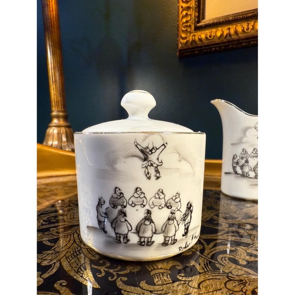Vintage Robert Mayokok Cream and Sugar Set: Inuit Art Porcelain, Made in Japan - Picture 8 of 11